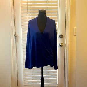 NWT Apt 9 V-Neck Wrap Long Sleeve Top navy blue size XL